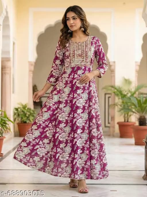 Floral Print Rayon Stitched Anarkali Gown for Women – Elegant Ethnic Wear.avif