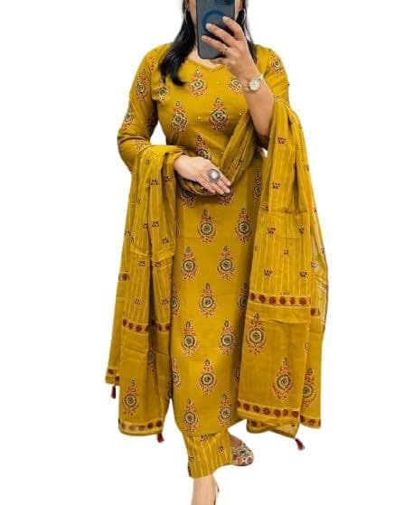 Women's Mustard Yellow Embroidered Cotton Palazzo Suit Set with Dupatta.jpg