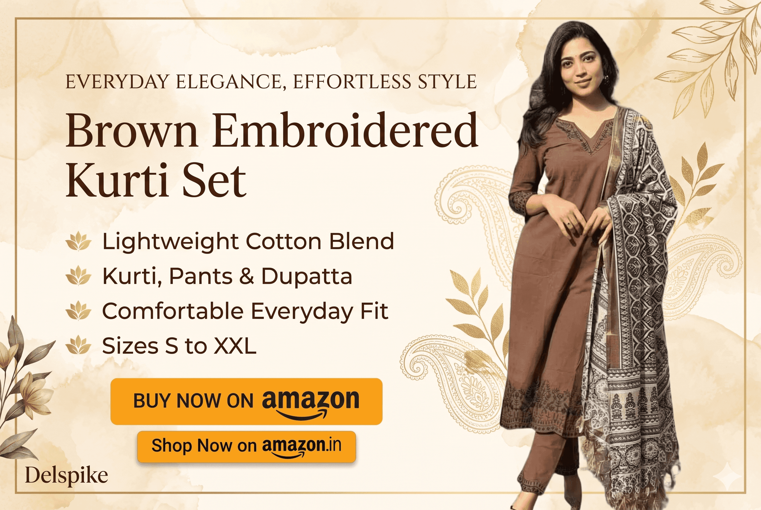 Women's Brown Embroidered Kurti Set: Features & Styling Guide brown embroidered kurti set, cotton blend kurti, women's kurti with pants, kurti pant dupatta set, straight kurti for women, brown ethnic wear, office wear kurti set, lightweight kurti, Indian ethnic fashion, women's embroidered suit.png